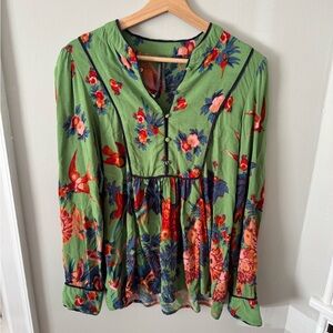 Anthropologie Floral Green Women's Top